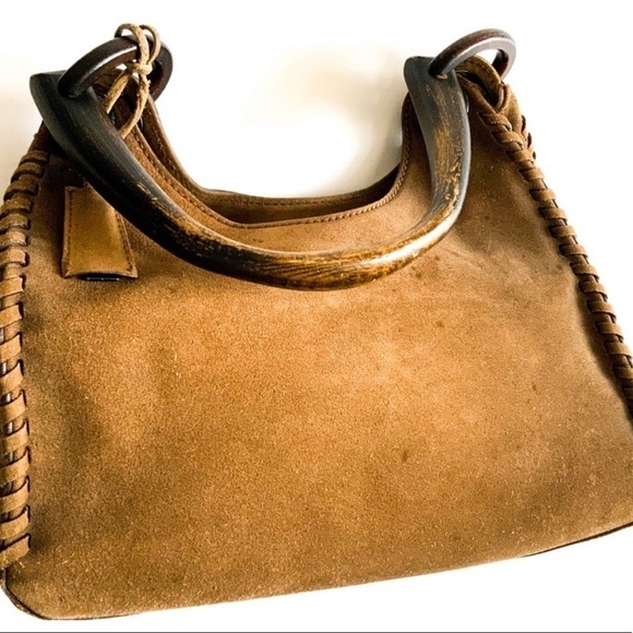 Tom Ford for Gucci Whipstitch Suede Wood-handle Bag - Picture 13 of 14